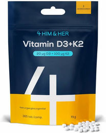 4 HIM & HER Vitamin D3 + K2 MK-7 Tabletten vegetarisch 800 IE D3 & 100 µg K2 365 Stück – Bild 1 von 1