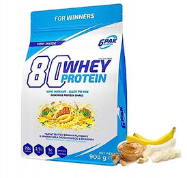6PAK Nutrition 80 Whey Protein Molkenproteinkonzentrat WPC Erdnussbutter-Banane 908g Pulver – Bild 1 von 3
