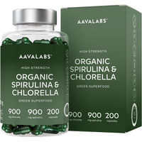 Produktbild von Aavalabs Bio Chlorella und Spirulina Superfood-Mischung Kapseln vegan und glutenfrei 200 Kapseln