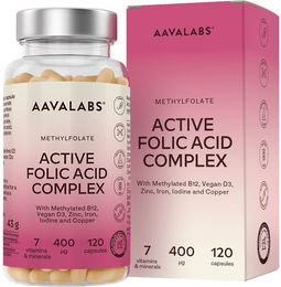 Aavalabs Folsäure 400µg Kapseln vegan glutenfrei für Schwangere und Stillende 120 Stück – Bild 1 von 2