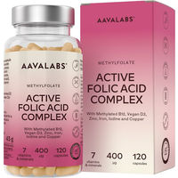 Produktbild von Aavalabs Folsäure 400µg Kapseln vegan glutenfrei für Schwangere und Stillende 120 Stück