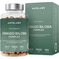 Produktbild von Aavalabs Ginkgo Biloba Kapseln mit Bacopa, Ginseng und Vitamin B, vegan und glutenfrei, 180 Kapseln