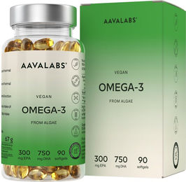 Aavalabs Omega 3 Algenöl Vegan Kapseln mit DHA und EPA hochdosiert glutenfrei 90 Kapseln – Bild 1 von 2