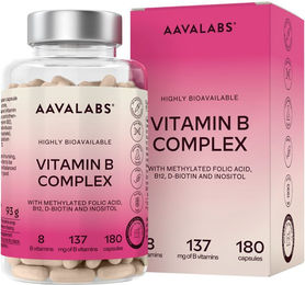 Aavalabs Vitamin B Komplex hochdosiert Vegan und Glutenfrei 180 Kapseln – Bild 1 von 3