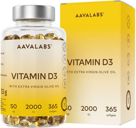 Aavalabs Vitamin D3 2000 IE Kapseln 365 Stück glutenfrei ohne Zusatzstoffe – Bild 1 von 2