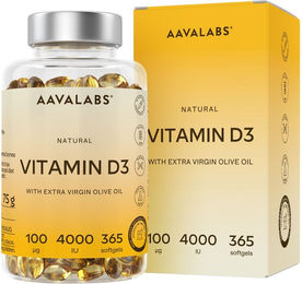 Aavalabs Vitamin D3 4000 IE Kapseln 365 Stück glutenfrei und ohne Zusatzstoffe – Bild 1 von 3