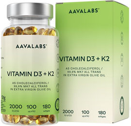 Aavalabs Vitamin D3 K2 2000 IE Kapseln glutenfrei 180 Stück – Bild 1 von 1