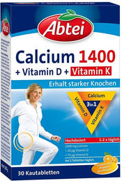 Abtei Calcium 1400 mit Vitamin D3 und Vitamin K Lutschtabletten für Erwachsene 30 Stück – Bild 1 von 3