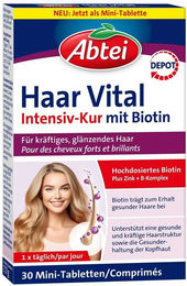 Abtei Haar Vital Intensiv-Kur mit Biotin, Zink und Selen Tabletten vegan glutenfrei laktosefrei für Erwachsene 30 Stück – Bild 1 von 4