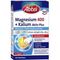 Produktbild von Abtei Magnesium 400 mg und Kalium Aktiv Plus Tabletten für Erwachsene Kinder und Sportler 60 Stück