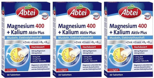 Abtei Magnesium 400 und Kalium Aktiv Plus Tabletten für Sportler und Erwachsene – Bild 1 von 1