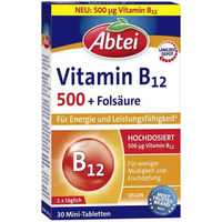 Produktbild von Abtei Vitamin B12 500 und Folsäure Tabletten vegan