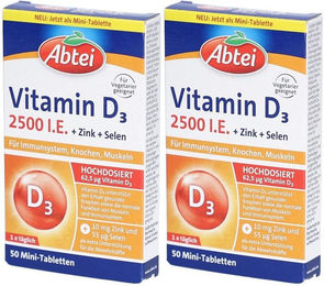 Abtei Vitamin D3 2500 I.E. mit Zink und Selen Tabletten für Erwachsene 100 Stück – Bild 1 von 1