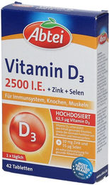 Abtei Vitamin D3 2500 I.E. mit Zink und Selen Tabletten für Erwachsene – Bild 1 von 2