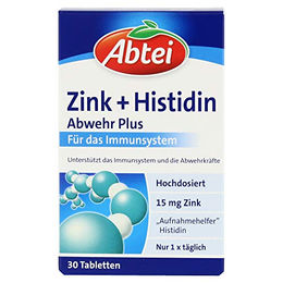 Abtei Zink + Histidin Abwehr Plus Tabletten vegan glutenfrei laktosefrei 30 Stück – Bild 1 von 3