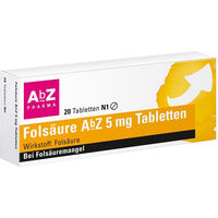 Produktbild von AbZ Folsäure 5 mg Tabletten 20 Stück vegetarisch glutenfrei für Schwangere und Stillende