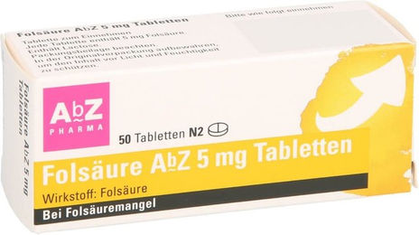 AbZ Folsäure 5 mg Tabletten 50 Stück vegetarisch glutenfrei für Schwangere und Stillende – Bild 1 von 1