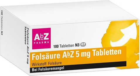 AbZ Folsäure 5 mg Tabletten für Frauen, Schwangere und Stillende, 100 Stück – Bild 1 von 1