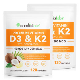 Acential Labs Vitamin D3 K2 Nahrungsergänzungsmittel mit 10000 IE und 200 mcg MK7, 240 Kapseln, glutenfrei – Bild 1 von 1