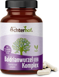 Achterhof Baldrianwurzel Komplex Kapseln mit Ashwagandha, Lavendel, Passionsblume und L-Tryptophan, vegan, 120 Kapseln – Bild 1 von 4