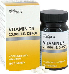 Activplus Vitamin D3 20.000 IE Depot Tabletten 180 Stück vegan laktosefrei glutenfrei ohne Zusatzstoffe für Erwachsene – Bild 1 von 2