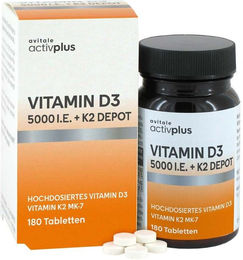 Activplus Vitamin D3 5000 IE + K2 Depot Tabletten laktosefrei und glutenfrei 180 Stück – Bild 1 von 2