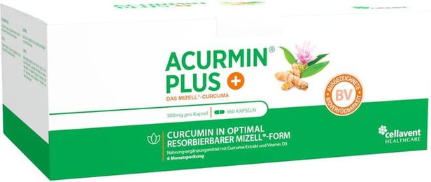 Acurmin Plus Mizell-Curcuma Weichkapseln von Cellavent Healthcare GmbH, 360 Stück, laktosefrei und glutenfrei – Bild 1 von 2