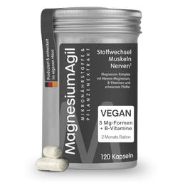 AgilNature Magnesium Komplex 400 mg Kapseln mit Magnesium Citrat, Bisglycinat und Oxid für Sportler, 120 vegane Kapseln, laktosefrei und glutenfrei – Bild 1 von 5
