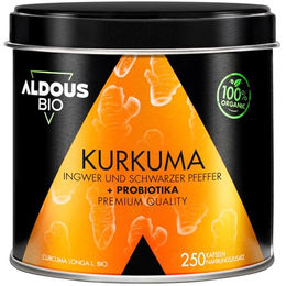 Aldous Bio Kurkuma Kapseln mit Probiotika, Ingwer und schwarzem Pfeffer Extrakt, 250 Stück – Bild 1 von 5