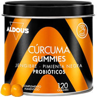 Produktbild von Aldous Bio Kurkuma mit Ingwer, Schwarzem Pfeffer und Probiotics Gummis für Erwachsene 120 Stück