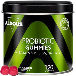 Aldous Bio Probiotika Gummis mit Bifidobacterium und Lactobacillus sowie Vitamin C, B3, B5, B6 Brombeergeschmack vegan glutenfrei laktosefrei 120 Stück – Bild 1 von 4