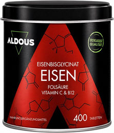 Aldous Eisen Bisglycinat Tabletten 400 mg Bio ohne Zusatzstoffe glutenfrei und laktosefrei für Männer und Frauen – Bild 1 von 4