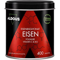 Produktbild von Aldous Eisen Bisglycinat Tabletten 400 mg Bio ohne Zusatzstoffe glutenfrei und laktosefrei für Männer und Frauen