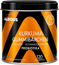 Aldous Kurkuma mit Ingwer Gummibärchen vegan glutenfrei laktosefrei ohne Gelatine 120 Stück – Bild 1 von 3