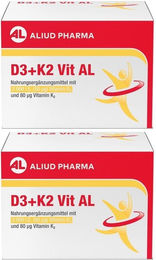 Aliud Pharma D3 + K2 Vit AL Kapseln mit 2000 I.E. Vitamin D3 und 80 µg Vitamin K2, vegetarisch, laktosefrei und glutenfrei, 90 Kapseln – Bild 1 von 1