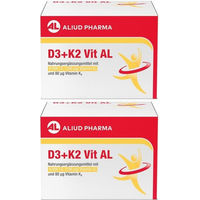 Produktbild von Aliud Pharma D3 + K2 Vit AL Kapseln mit 4000 IE Vitamin D3 und 80 µg Vitamin K2, vegetarisch, laktosefrei und glutenfrei, 90 Kapseln
