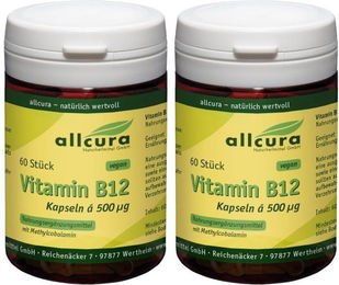 allcura Vitamin B12 Kapseln vegan vegetarisch laktosefrei glutenfrei 120 Stück – Bild 1 von 2