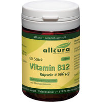 Produktbild von allcura Vitamin B12 Methylcobalamin 500 µg Kapseln vegan 60 Stück