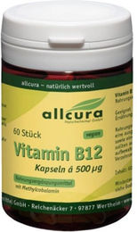 allcura Vitamin B12 Methylcobalamin 500 µg Kapseln vegan laktosefrei glutenfrei 60 Stück – Bild 1 von 2