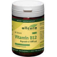 Produktbild von allcura Vitamin B12 Methylcobalamin 500 µg Kapseln vegan laktosefrei glutenfrei 60 Stück