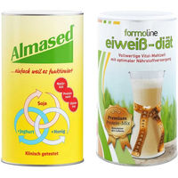Produktbild von Almased Vitalkost und Formoline Eiweiss Diät Pulver vegetarisch