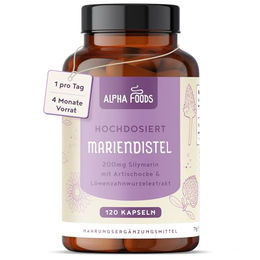 Alpha Foods Mariendistel Artischocke und Löwenzahn Komplex Kapseln vegan 120 Stück – Bild 1 von 4