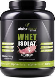 Alphavitalis Whey Protein Isolat Erdbeere Pulver zuckerfrei 1000 g – Bild 1 von 3