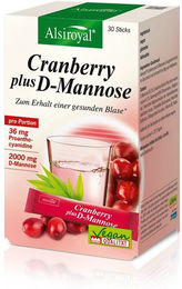Alsiroyal Cranberry plus D-Mannose mit 2000 mg D-Mannose und Cranberry-Extrakt, Zink, Vitamin B2 und Biotin, vegan, Waldbeere-Geschmack, 30 Sticks – Bild 1 von 2