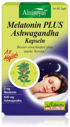Alsiroyal Melatonin Ashwagandha Kapseln vegan vegetarisch glutenfrei laktosefrei 60 Stück – Bild 1 von 1
