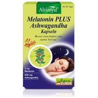 Produktbild von Alsiroyal Melatonin Ashwagandha Kapseln vegan vegetarisch glutenfrei laktosefrei 60 Stück