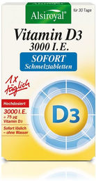 Alsiroyal Vitamin D3 3000 I.E. Lutschtabletten vegetarisch glutenfrei laktosefrei für Erwachsene 30 Stück – Bild 1 von 1
