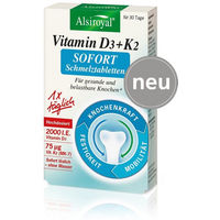 Produktbild von Alsiroyal Vitamin D3 + K2 Lutschtabletten 2000 IE Vegan Glutenfrei Laktosefrei für Senioren 30 Stück