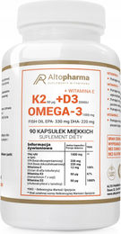 Alto Pharma Vitamin K2 MK-7 + D3 2000 IU mit Vitamin E und Omega-3 Weichkapseln für Sportler, glutenfrei und zuckerfrei, 90 Stück – Bild 1 von 1