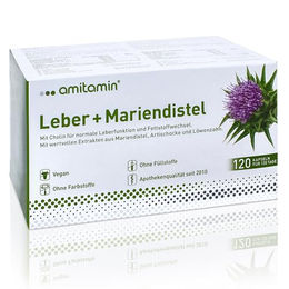 Amitamin Leber + Mariendistel mit Artischocke, Löwenzahn und Cholin Kapseln vegan ohne Zusatzstoffe 120 Stück – Bild 1 von 1